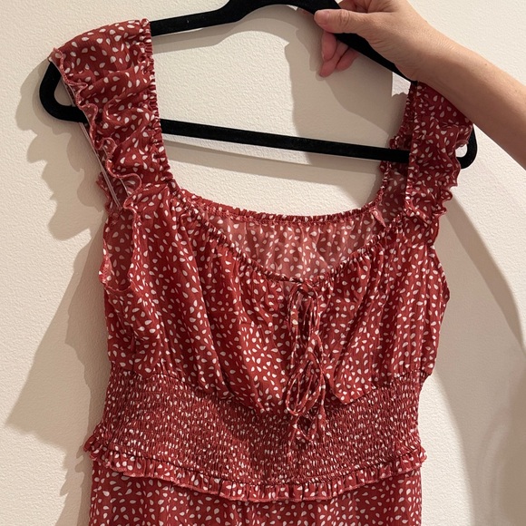 Women’s Red Polka Dot Smocked Ruffle Dress - Picture 4 of 4